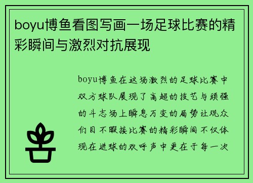 boyu博鱼看图写画一场足球比赛的精彩瞬间与激烈对抗展现